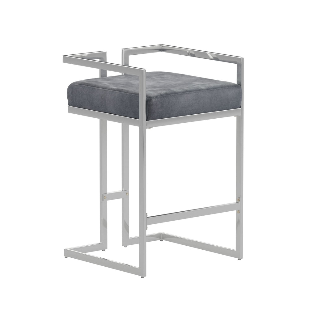 Homelegance By Top-Line Kayden Velvet Upholstered Chrome Metal Bar Stools (Set of 2) Silver Metal