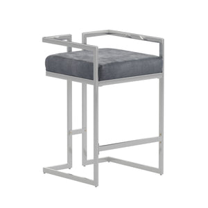 Homelegance By Top-Line Kayden Velvet Upholstered Chrome Metal Bar Stools (Set of 2) Silver Metal