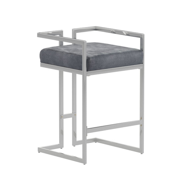 Homelegance By Top-Line Kayden Velvet Upholstered Chrome Metal Bar Stools (Set of 2) Silver Metal