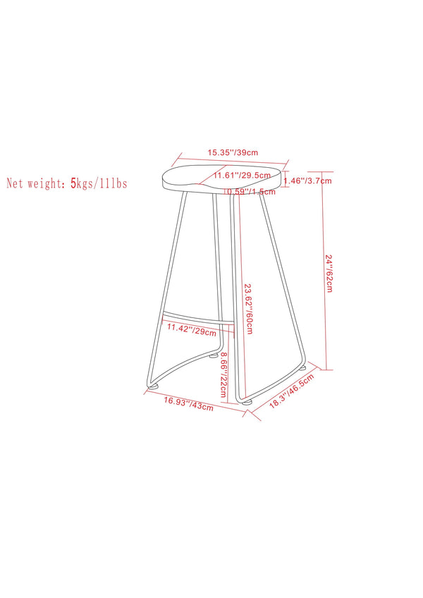 English Elm Amberly Rustic Industrial 24" Saddle Counter Height Stools Set of 2 - Elmwood Seats, Black Iron Legs B136P158310