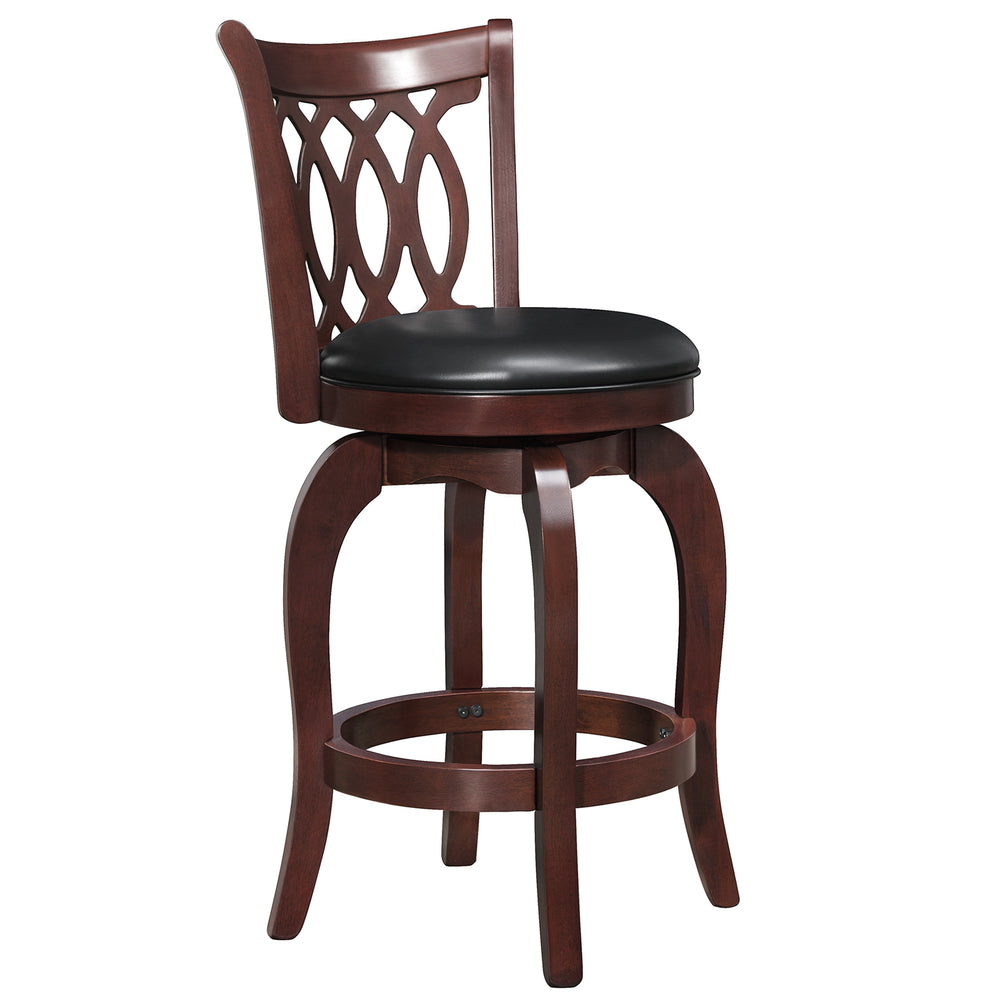 Homelegance By Top-Line Harvey Cherry Finish Scroll Back Swivel 24" Counter Height Stool Black Solid Wood