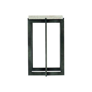 Bernhardt Bernhardt Hathaway Travertine Drink Table With Sculptural Oil-Rubbed Bronze Steel Base, Mid-Century Modern Accent (24.75"H) 510111