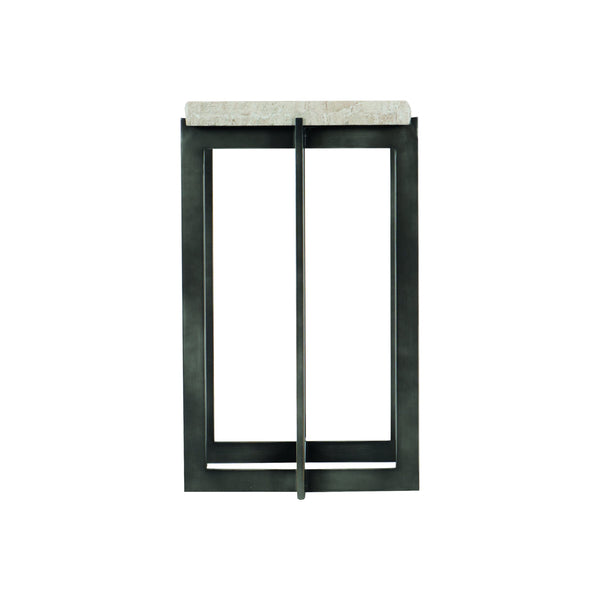 Bernhardt Bernhardt Hathaway Travertine Drink Table With Sculptural Oil-Rubbed Bronze Steel Base, Mid-Century Modern Accent (24.75"H) 510111