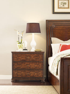 Hooker Furniture Charleston Maraschino Cherry Three-Drawer Nightstand With Walnut Inlay, Usb Charging & Self-Closing Drawers 6750-90116-85