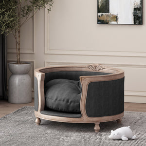English Elm Pet Bed with Tufted Cushion Solid Birch Turned Legs Upholstered Living Room Sofa Style 72913.00