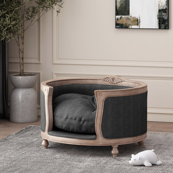 English Elm Pet Bed with Tufted Cushion Solid Birch Turned Legs Upholstered Living Room Sofa Style 72913.00
