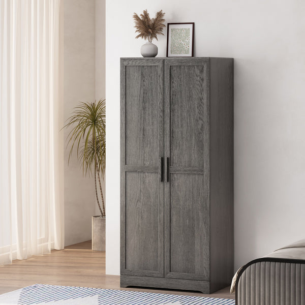 English Elm Christopher Knight Home® - DELANEY Rustic 2-Door Wardrobe Grey with Faux Wood Finish, 75" Tall Armoire for Organized Storage 71142.00