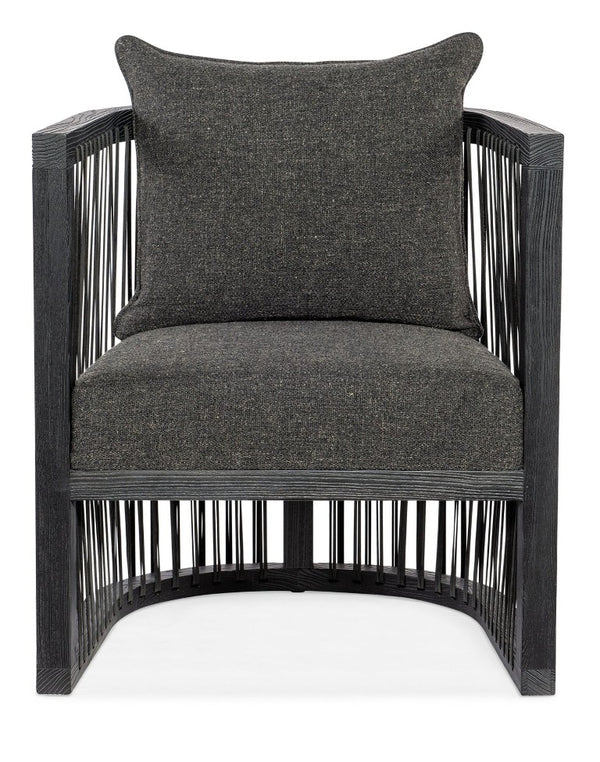 Hooker Furniture Wilde Charred Black Shou Sugi Ban Club Chair — Top-Grain Leather Straps, Sculptural U-Frame Comfort CC290-499