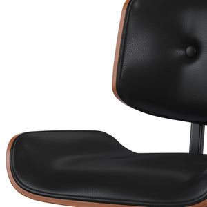 English Elm Holland Mid-Century Adjustable Swivel Bar Stool in Black Vegan Leather with Walnut Veneer & Chrome Base B136P158706