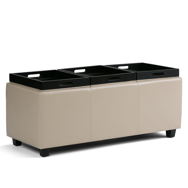 English Elm Avalon Storage Ottoman In Satin Cream - Stylish Versatile Seating With Hidden Storage & Trays B136P158112