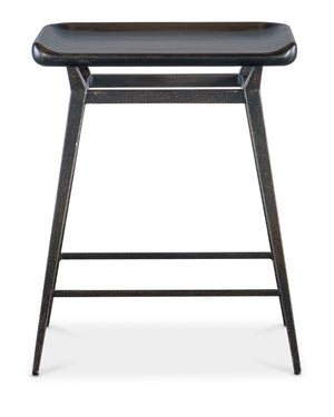 Hooker Furniture Retreat Scooped Wood Counter Stool With Dune Translucent Veneer And Matte Metal Base, Industrial Chic Comfort Black 6950-50008-99