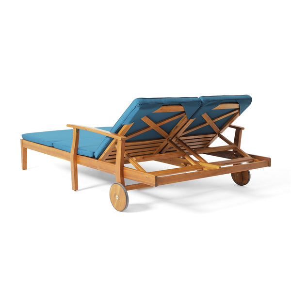 English Elm Christopher Knight Home® - Perla Double Chaise Lounge - Stylish Acacia Wood Seating With Plush Cushions For Ultimate Comfort 63357.00BLU