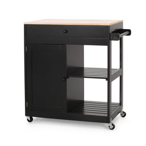 English Elm Christopher Knight Home® - Kitchen Island Cart with Solid Wood Top, 32" Wide Mobile Kitchen Cart with Cabinet, Drawer, Towel Rack on Locking Wheels 67754.00NATBLK