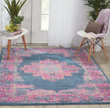 Nourison Passion PSN03 Machine Made Power-loomed Ornamental Border Indoor Only Bohemian Vintage Rug Blue, Blue 100% Polypropylene 99446397041