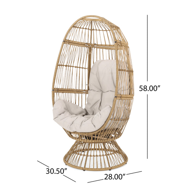 English Elm Christopher Knight Home® - RESEDA Swivel Egg Chair with Faux Rattan Basket, Water-Resistant Cushion, Handcrafted Comfort Natural 67931.00LBGE