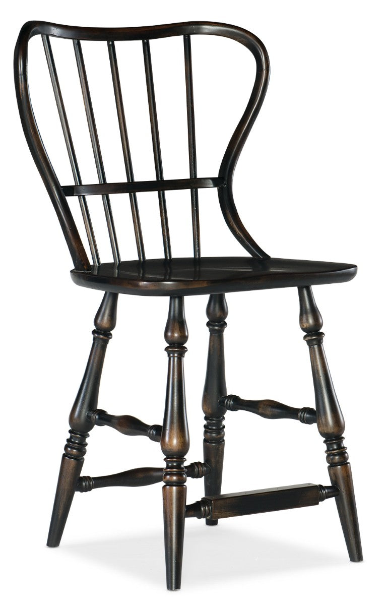 Hooker Furniture Ciao Spindle-Back Counter Stool In Hand-Distressed Black Finish, Farmhouse Charm, Sturdy Wood Seat, 23X23.75X42.75-Inches 5805-75351-99