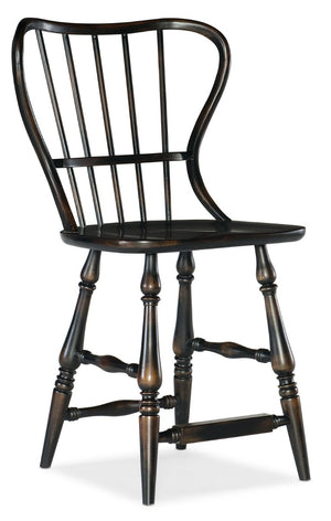 Hooker Furniture Ciao Spindle-Back Counter Stool In Hand-Distressed Black Finish, Farmhouse Charm, Sturdy Wood Seat, 23X23.75X42.75-Inches 5805-75351-99
