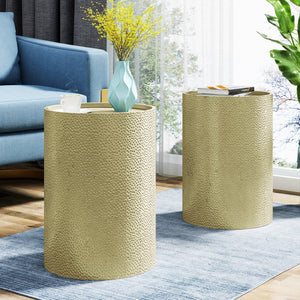 English Elm Christopher Knight Home® - METAL Hammered Accent Side Table Set of 2 — Cylindrical Iron Frame, Textured Finish, No Assembly Needed Gold 65631.00GLD