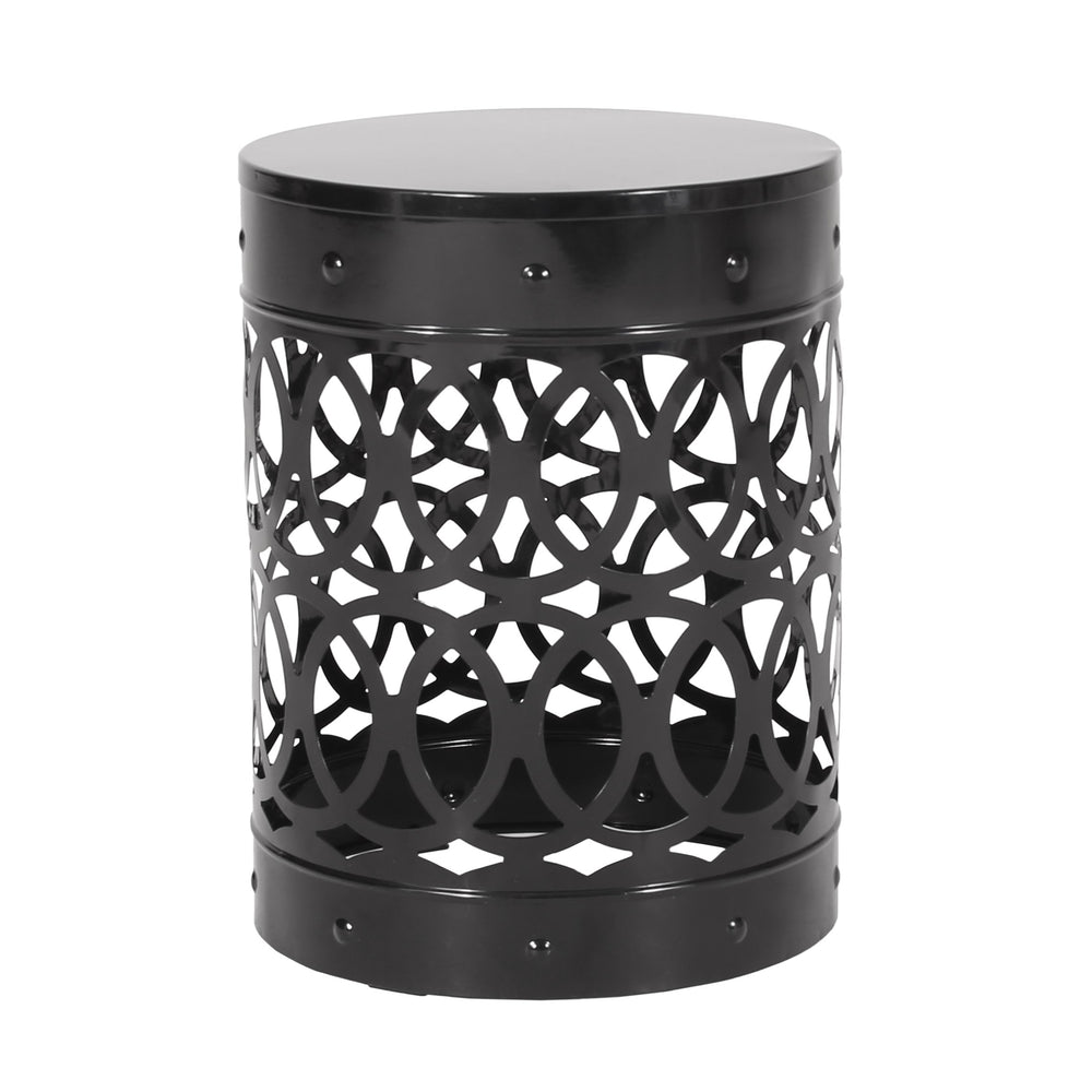 English Elm Outdoor Powder-coated Iron End Table with Geometric Cutout Design for Patio Lounging Black 73607.00BLK