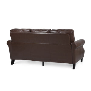 English Elm 3 Seater Pu Leather Sofa with Nailhead Trim Tapered Birch Legs for Modern Living 71405.00PUDBRN