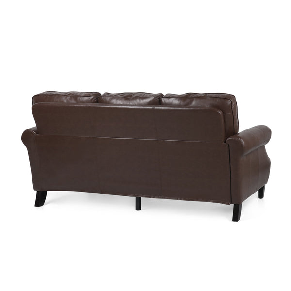 English Elm 3 Seater Pu Leather Sofa with Nailhead Trim Tapered Birch Legs for Modern Living 71405.00PUDBRN