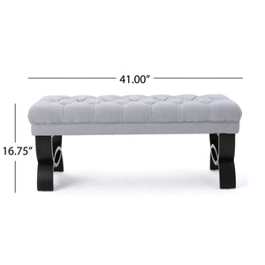 English Elm Hilton Tufted Upholstered Bench Ottoman with Diamond Stitching and Vintage Curved Legs 54743.00LGY