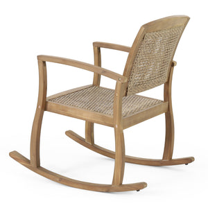 English Elm Christopher Knight Home® - ANTELOPE Acacia Wood Rocking Chair in Light Brown with Polyethylene Rattan Seat, Durable Outdoor Relaxer 71983.00MLBRN