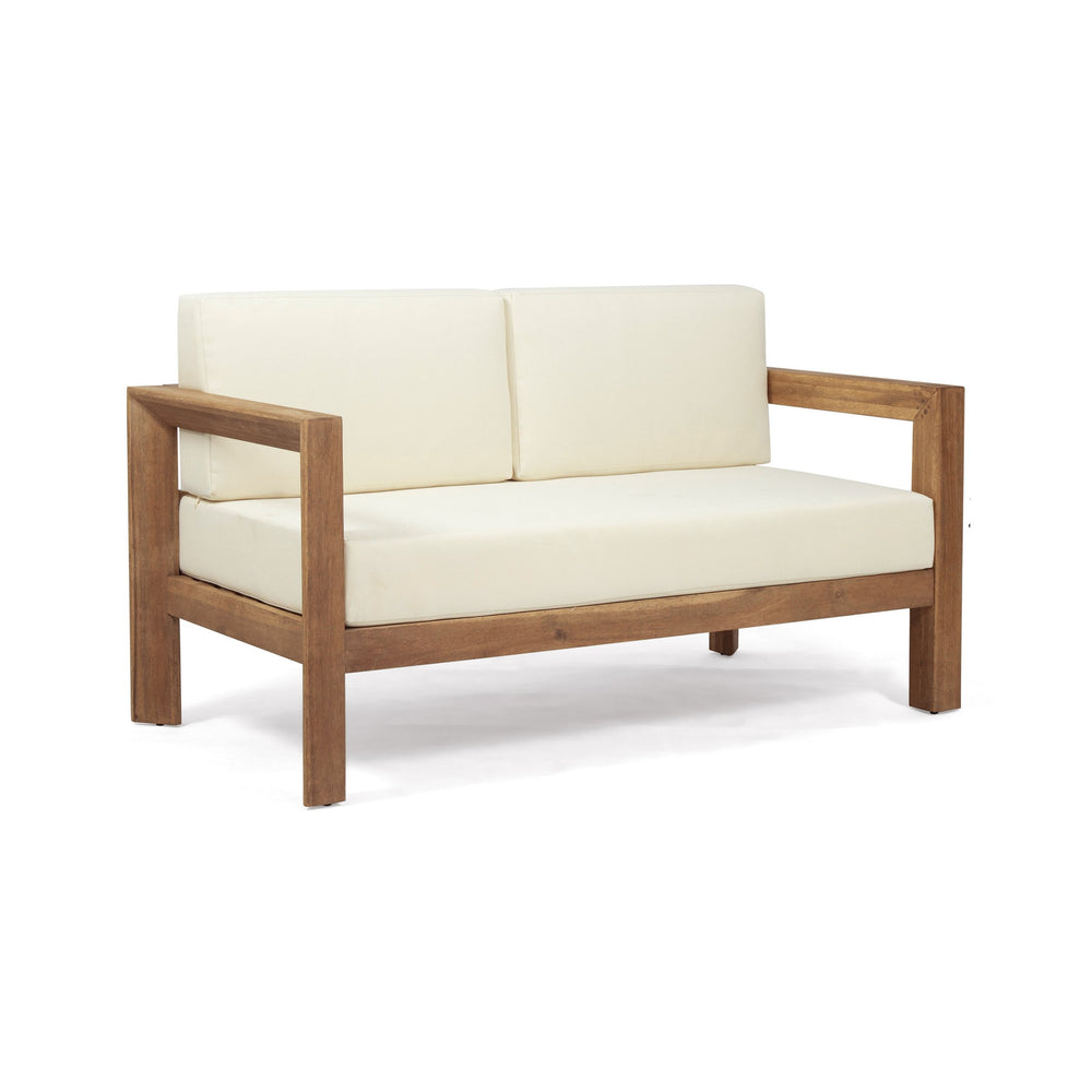 English Elm Christopher Knight Home® - GENSER Plush Beige & Brown Loveseat with Acacia Coffee Table — Water-Resistant Cushions, Durable Outdoor Set 66073.00DLBGE
