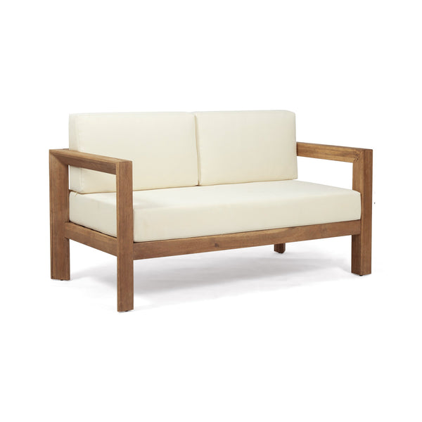 English Elm Christopher Knight Home® - GENSER Plush Beige & Brown Loveseat with Acacia Coffee Table — Water-Resistant Cushions, Durable Outdoor Set 66073.00DLBGE