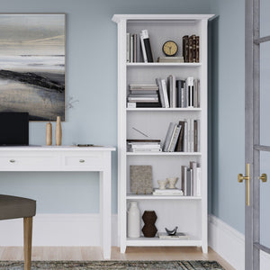 English Elm Acadian 5 Shelf Bookcase - Handcrafted White Solid Wood With Adjustable Shelves For Stylish Storage B136P158297