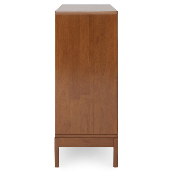 English Elm Harper 48" Solid Hardwood Mid-Century Storage Cabinet with Sliding Doors, Drawers, Eco Finish Light Brown B136P158711