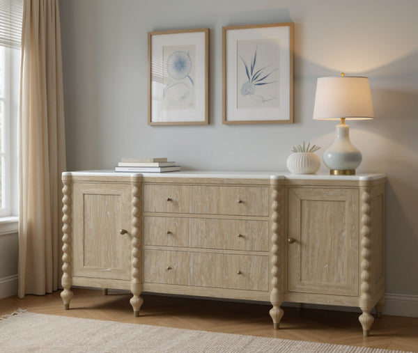 A.R.T. Furniture Haven Credenza - Rustic Elegance with Marble Top, Stylish Storage for Dining & Living Spaces 339252-2325