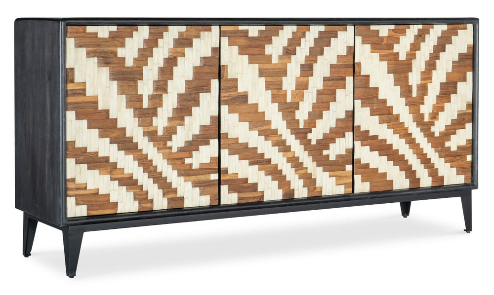 Hooker Furniture Commerce Entwined Credenza With Woven Wood & Bone Inlay, Black Mango Case, Soft-Close Doors, Media-Ready 7228-85081-99