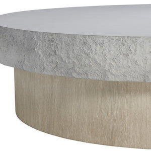 Bernhardt Bernhardt Millstone 60" Cocktail Table With Faux-Stone Resin Top, Wirebrushed Oak Plinth & Casters 549021