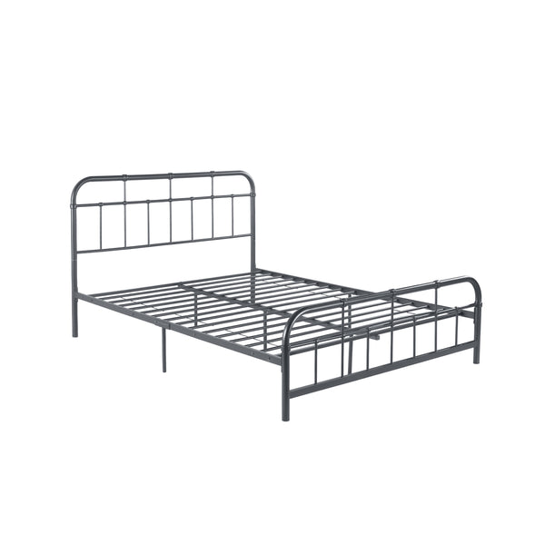 English Elm Queen Iron Platform Bed Pipe Style Frame No Box Spring Needed Industrial Loft Bedroom Charcoal Grey 64072.00CHARGRY-Q