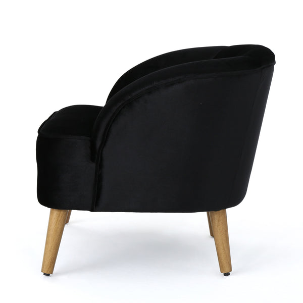 English Elm Chair Velvet Club Seat with Channel Stitching and Rubberwood Legs for Modern Interiors 61714.00BLK
