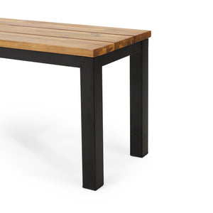 English Elm Lindsey Outdoor Acacia Wood Slat Bench with Metal Base for Patio and Garden Spaces 71986.00MP1