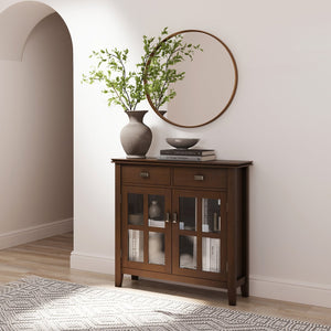 English Elm Artisan Entryway Storage Cabinet - Handcrafted Russet Brown With Adjustable Shelves & Antique Bronze Details B136P158419