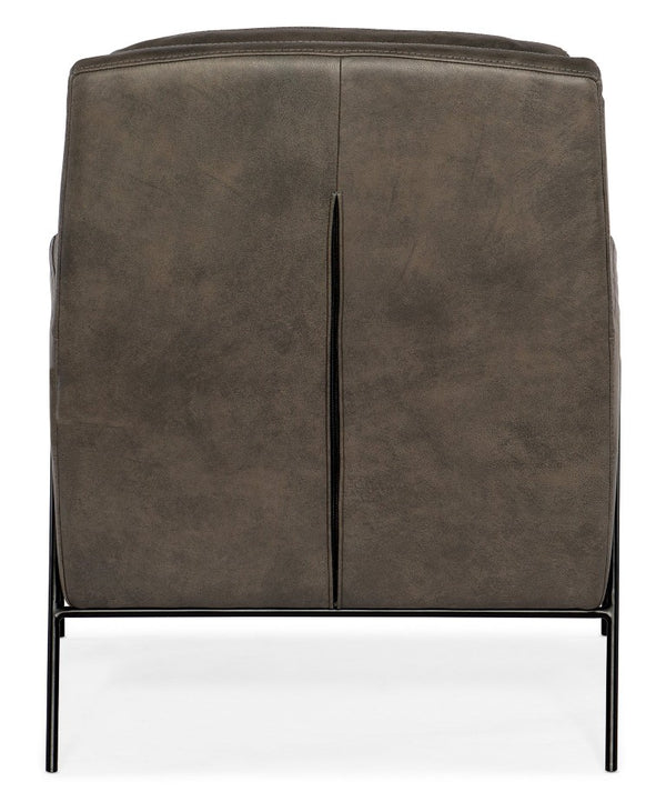Hooker Furniture Amette Sculptural Club Chair In Top-Grain Anker Sand Leather With Slender Metal Frame, Modern Comfort Black CC452-093