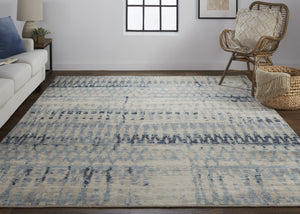 Feizy Rugs Palomar Hand-knotted Wool Rug - Luxurious Low Pile Design With Abstract Geometric Patterns For All Spaces Blue,Tan Wool Pal6631fblu000e50