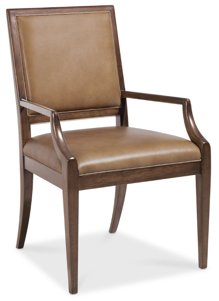 Hooker Furniture Archives Leather Arm Chair — Top-Grain Semi-Aniline Leather, Classic Walnut Frame, Elegant Durable Dining Seat 6123-75700-89