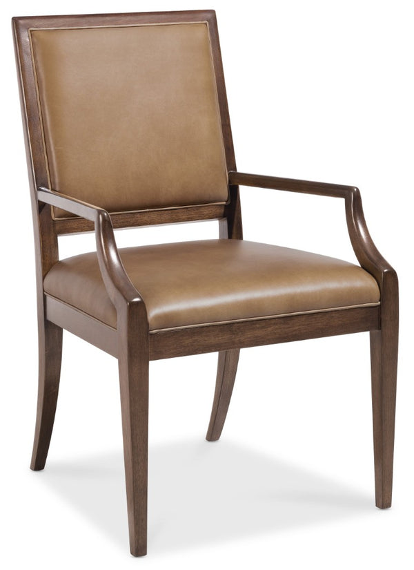 Hooker Furniture Archives Leather Arm Chair — Top-Grain Semi-Aniline Leather, Classic Walnut Frame, Elegant Durable Dining Seat 6123-75700-89