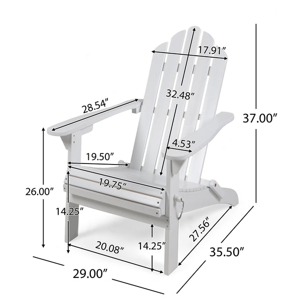 English Elm Christopher Knight Home® - HOLLYWOOD Acacia Wood Foldable Adirondack Chair for Patio & Poolside — Weather-Resistant, Classic Comfort White 39.25 L x 24.5 W x 7.75 H 62399.00WHI