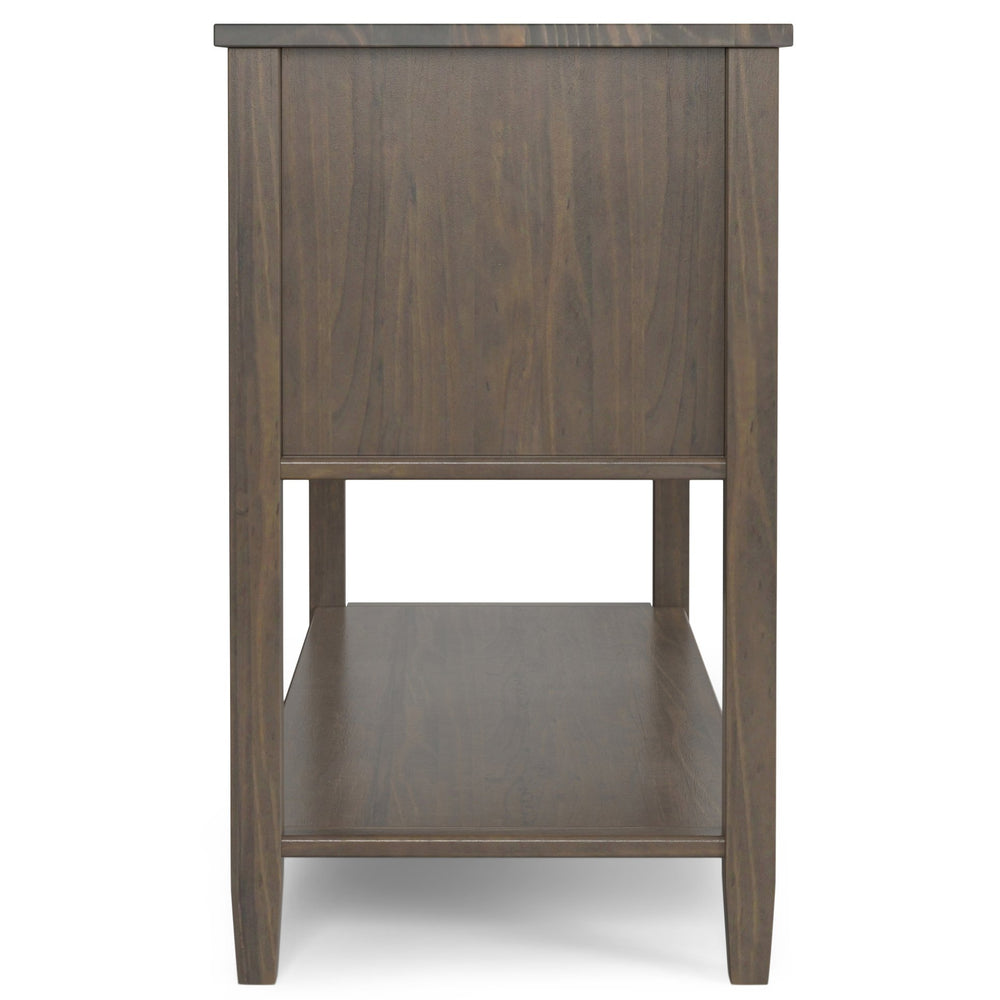 English Elm Ela Solid Wood Console Table Smoky Brown — Handcrafted, 2 Drawers, 2 Cabinets, Open Shelf, 48" Wide B136P158600