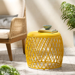 English Elm Alamera Lattice Iron Side Table Powder Coated Matte Finish for Indoor Outdoor Use 60745.00YLW