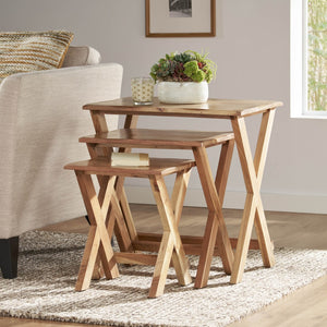 Christopher Knight Home® - Noble House - Rimrock Rustic Handcrafted Acacia Wood Nested Side Tables (Set of 3), Natural