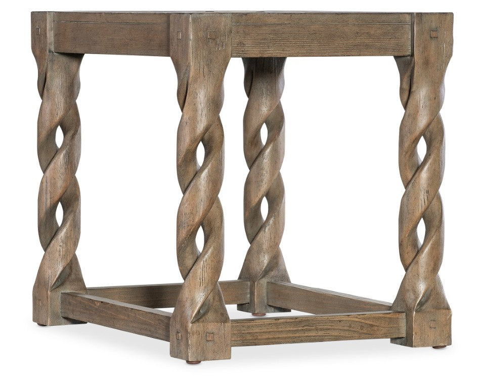 Hooker Furniture Commerce End Table With Turned Twisted Legs, Paned Veneer Top & Peg Accents For Timeless Charm Medium Wood 7228-80204-85