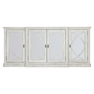 Bernhardt Bernhardt Mirabelle Buffet With Whitewashed Finish, Antiqued Mirrored Panels & Black Hardware — Stylish Storage 304132
