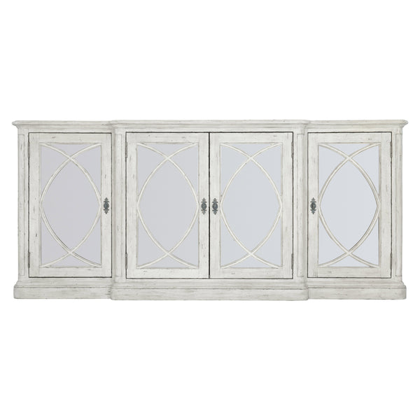 Bernhardt Bernhardt Mirabelle Buffet With Whitewashed Finish, Antiqued Mirrored Panels & Black Hardware — Stylish Storage 304132