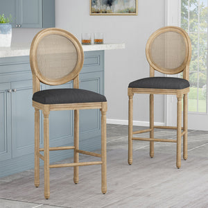 English Elm Christopher Knight Home® - French Country Virabit 2-Piece 30.25" Bar Stools with Hand-Woven Rattan Back & Tufted Cushions 71615.00CHAR